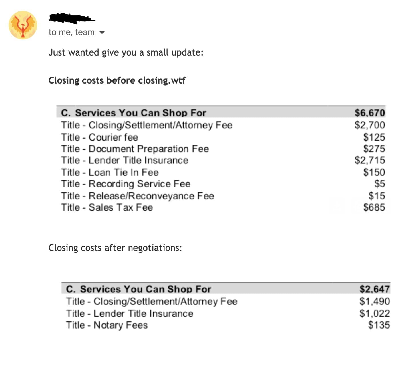 Saved ~$4k in closing costs.